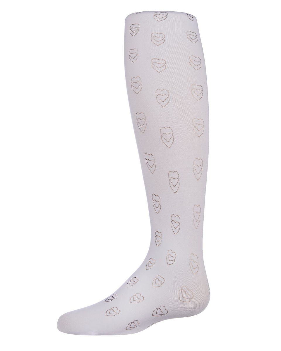 MKF-4021-10103-8-10 Feet Your Heart Out Printed Girls Tights, White - Size 8-10