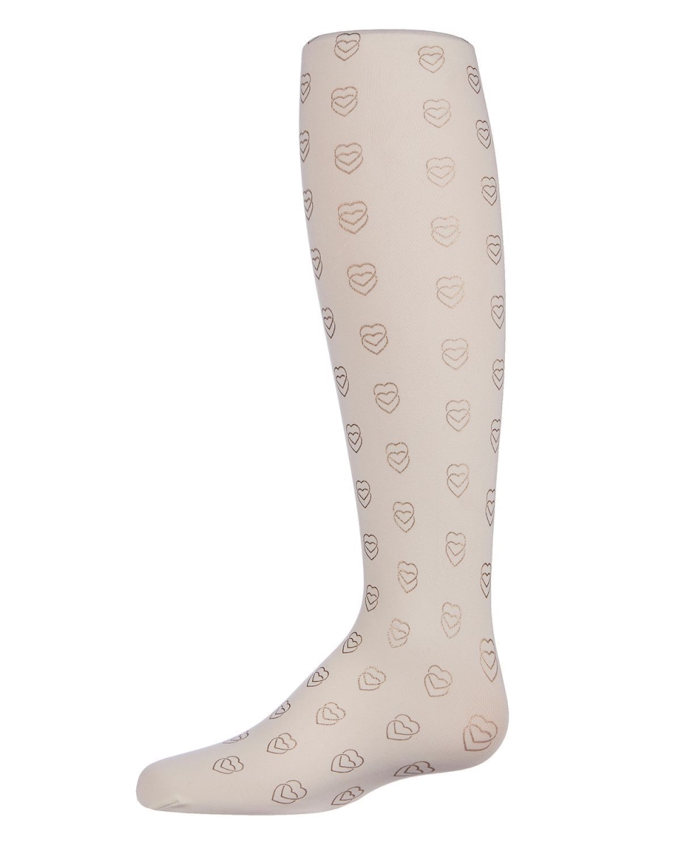 MKF-4021-11700-4-6 Feet Your Heart Out Printed Girls Tights, Winter White - Size 4-6