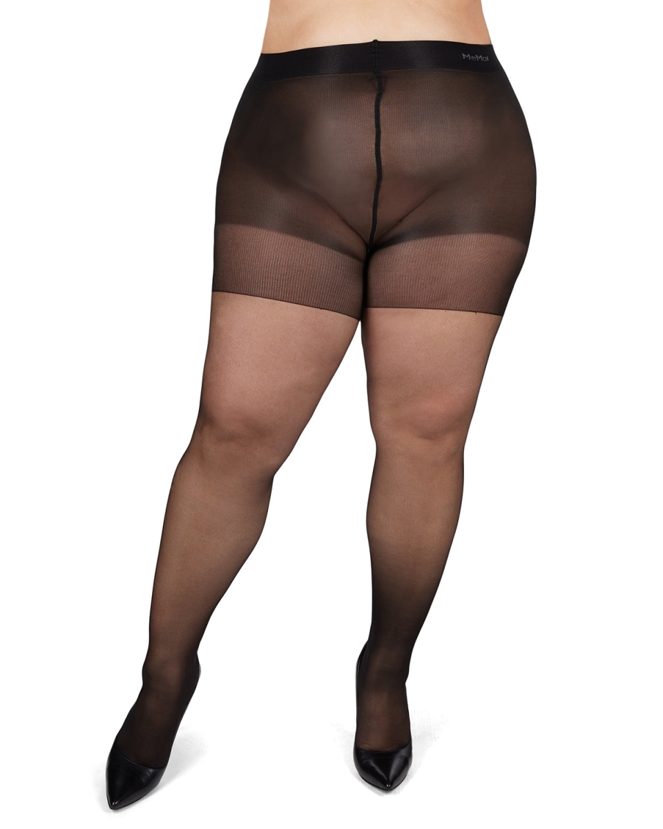 MM-2618-96010-3X-4X Back Seam & Cuban Heel Plus Size Curvy Control Top Pantyhose for Womens, Black - 3X-4X