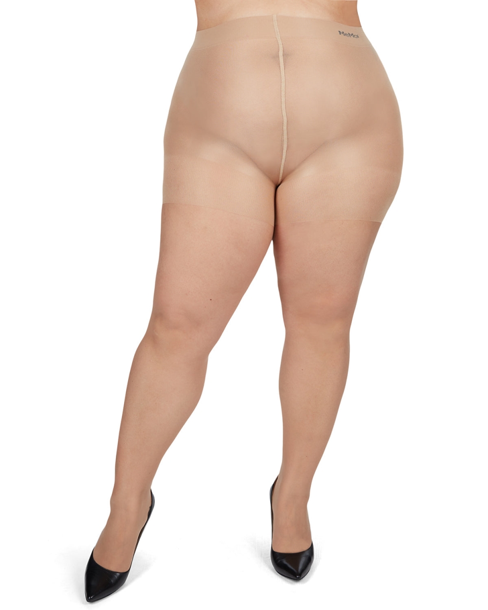 MM-2618-99860-7X Back Seam & Cuban Heel Plus Size Curvy Control Top Pantyhose for Womens, Nude & Black - 7X