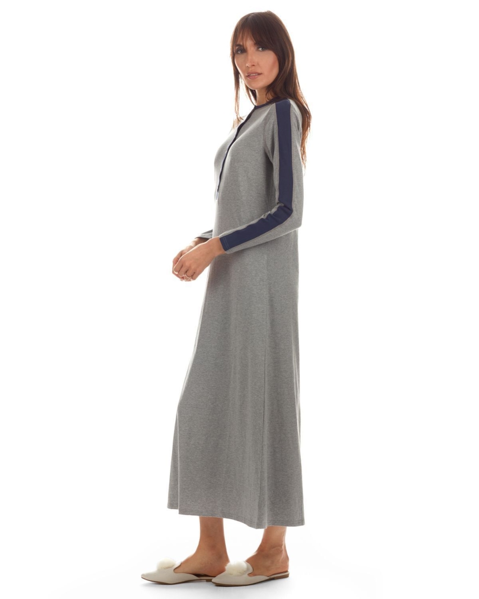 Picture of Memoi CNL07170-03003-M Modest Long Placket Gown for Womens, Medium Gray Heather - Medium