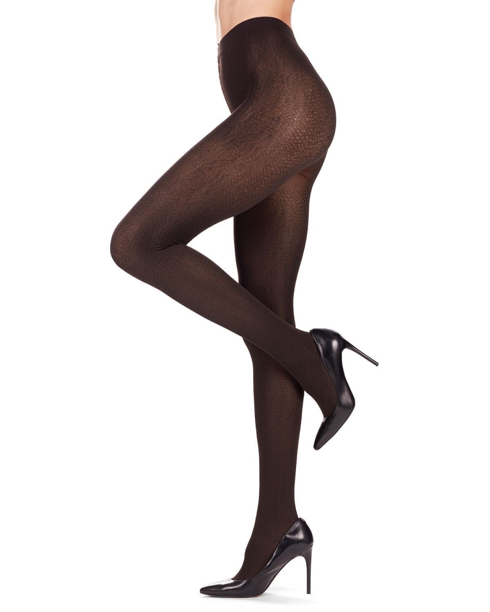 MF2-185-20110-S-M Snake Skin Opaque Tights for Womens, Coffee Bean - Small-Medium