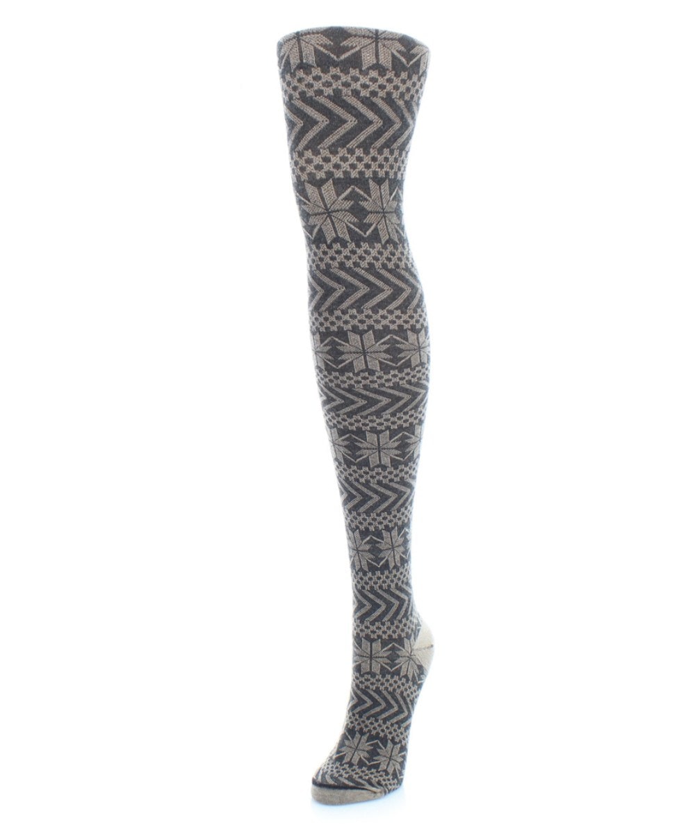 MF4-108-00001-S-M Snowflake Sweater Tights for Womens, Black - Small-Medium