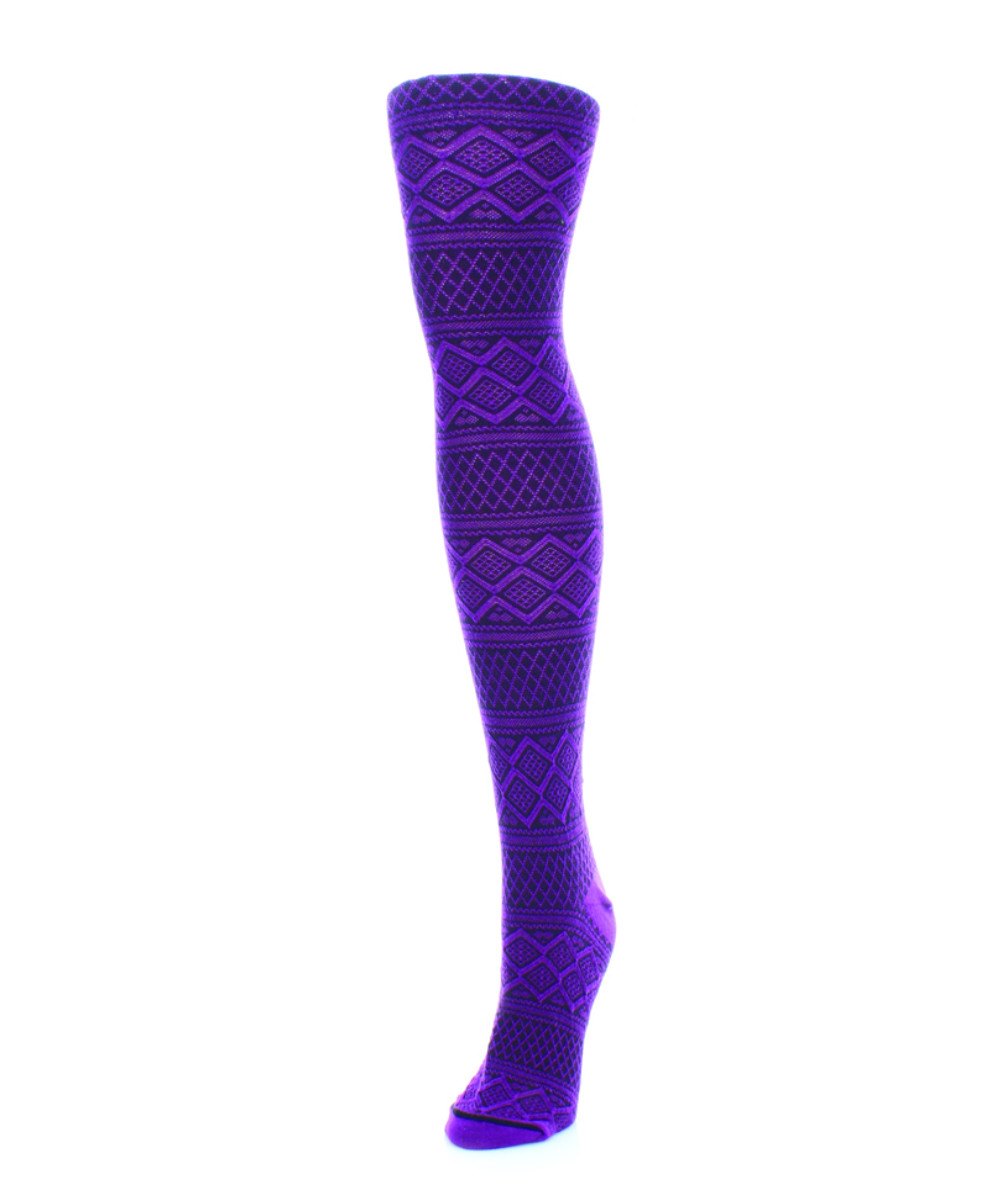 MF4-109-50104-S-M Fairisle Diamond Sweater Tights for Womens, Phlox - Small-Medium