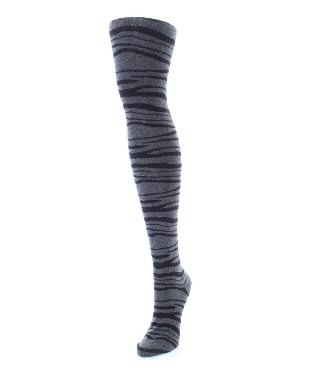 MF4-111-02306-S-M Zebra Stripe Sweater Tights for Womens, Dark Gray Heather - Small-Medium