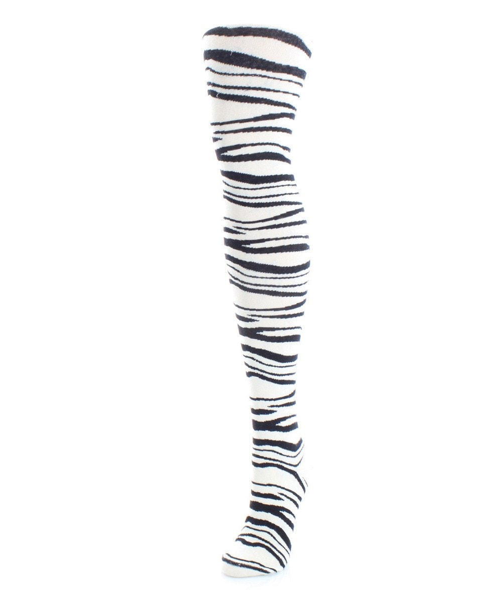 MF4-111-11700-M-L Zebra Stripe Sweater Tights for Womens, Winter White - Medium-Large