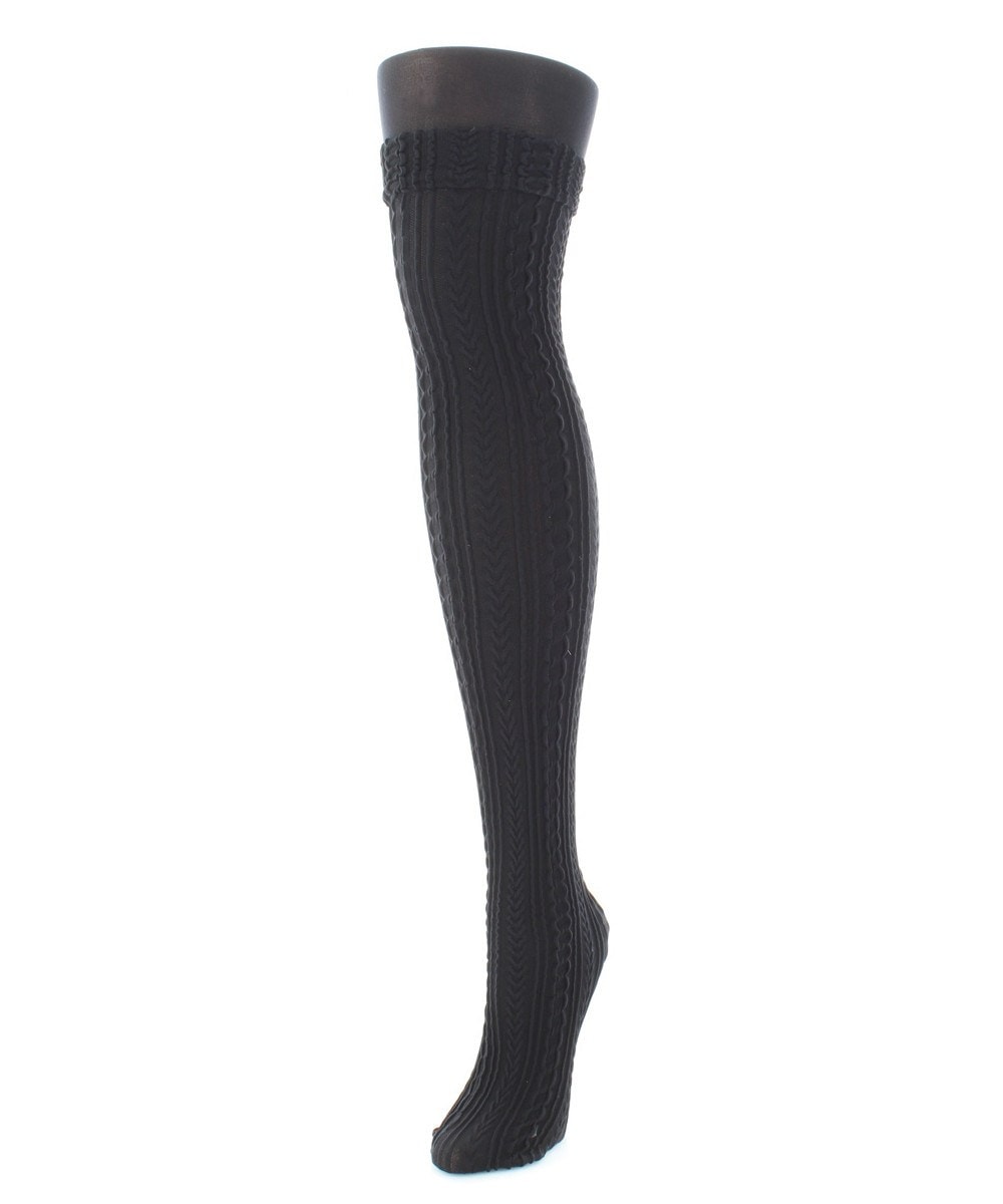 MF4-141-96010-M-L Textured Chains Opaque Tights for Womens, Black - Medium-Large