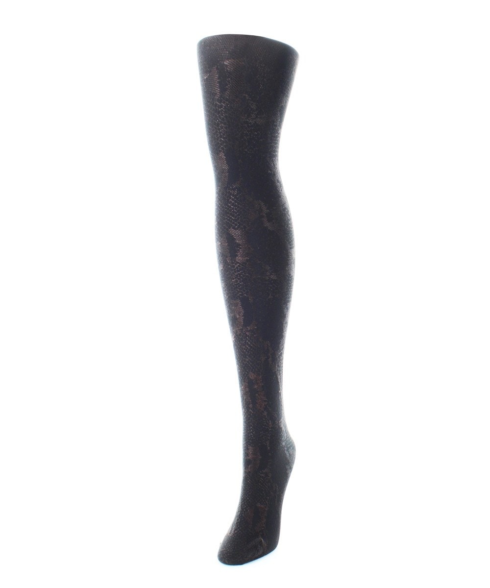 MF4-158-00001-S-M Glitzy Python Opaque Tights for Womens, Black - Small-Medium