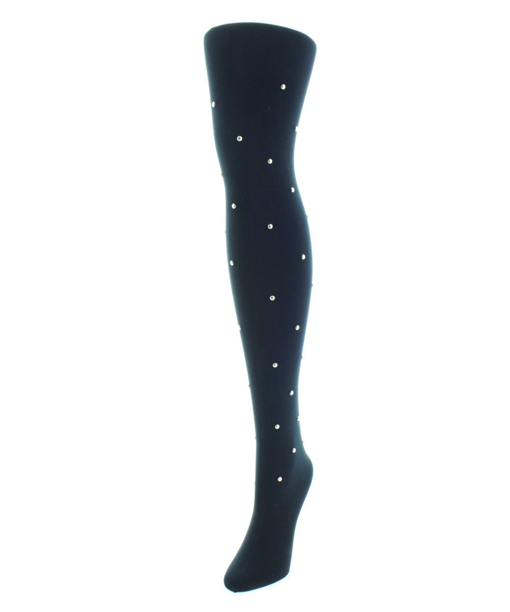MF4-186-00001-M-L Studded Bling Opaque Tights for Womens, Black - Medium-Large