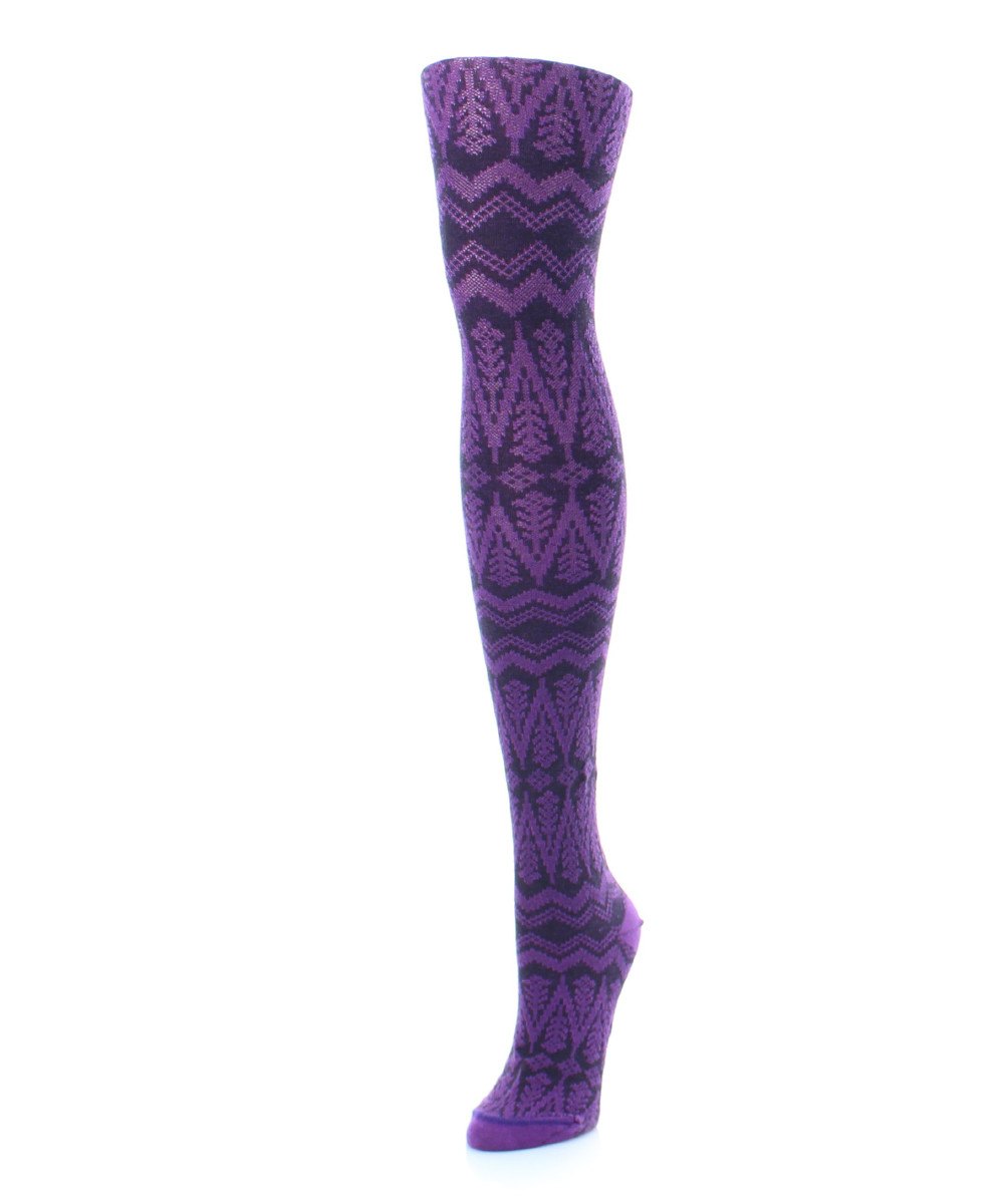 MF5-100-50104-M-L Tree Zag Sweater Tights for Womens, Phlox - Medium-Large
