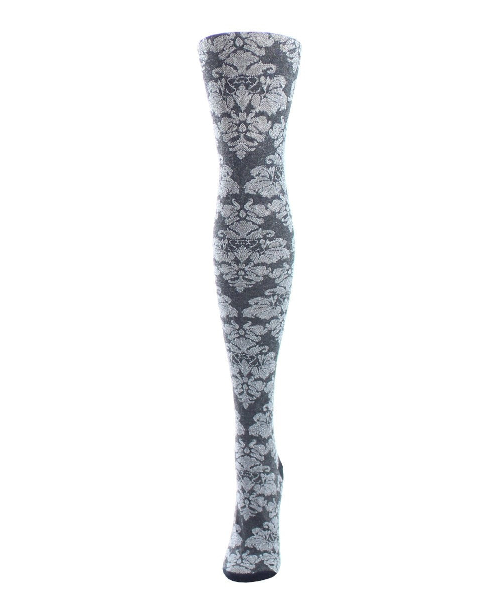 MF5-102-00001-S-M Floral Paisley Sweater Tights for Womens, Black - Small-Medium