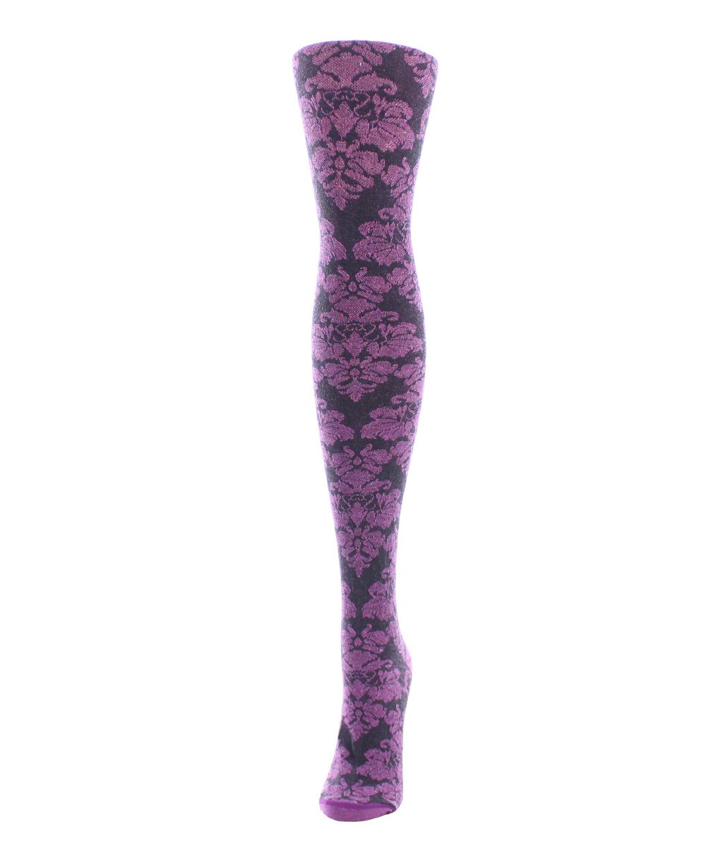 MF5-102-54101-S-M Floral Paisley Sweater Tights for Womens, Fuchsia Heather - Small-Medium