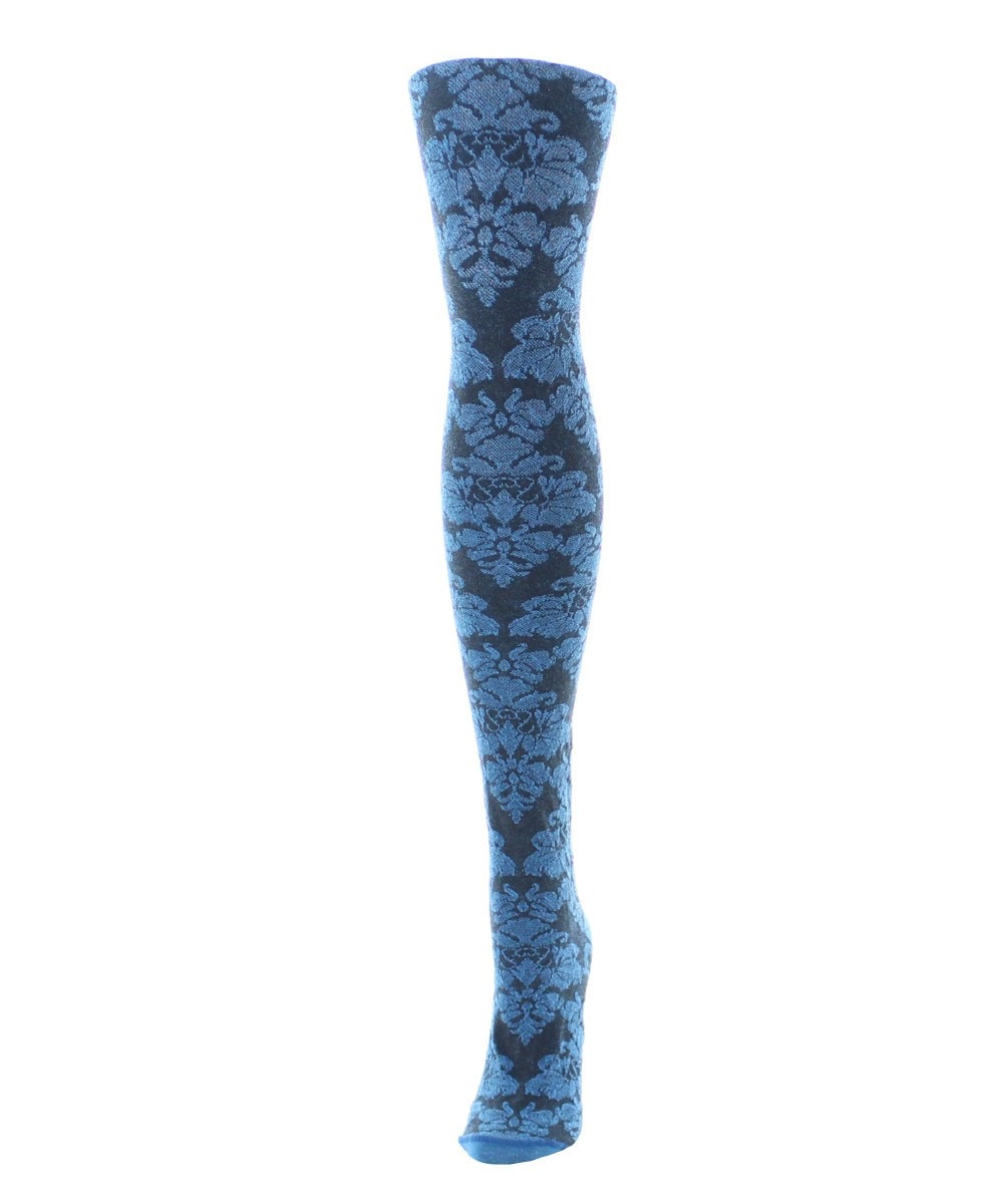 MF5-102-41004-S-M Floral Paisley Sweater Tights for Womens, Seaport - Small-Medium