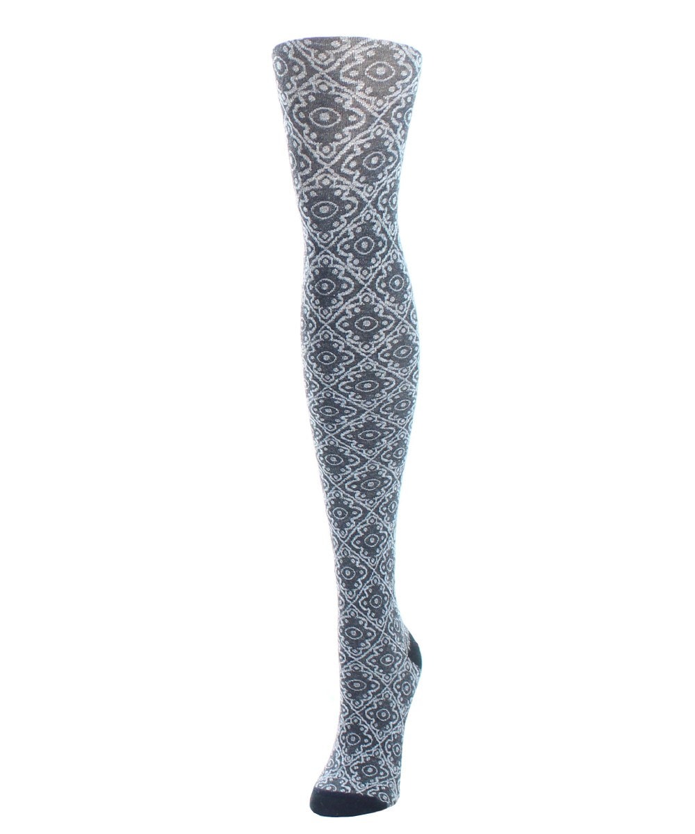 MF5-104-00001-S-M Diamond Pattern Swirl Womens Sweater Tights, Black - Small-Medium