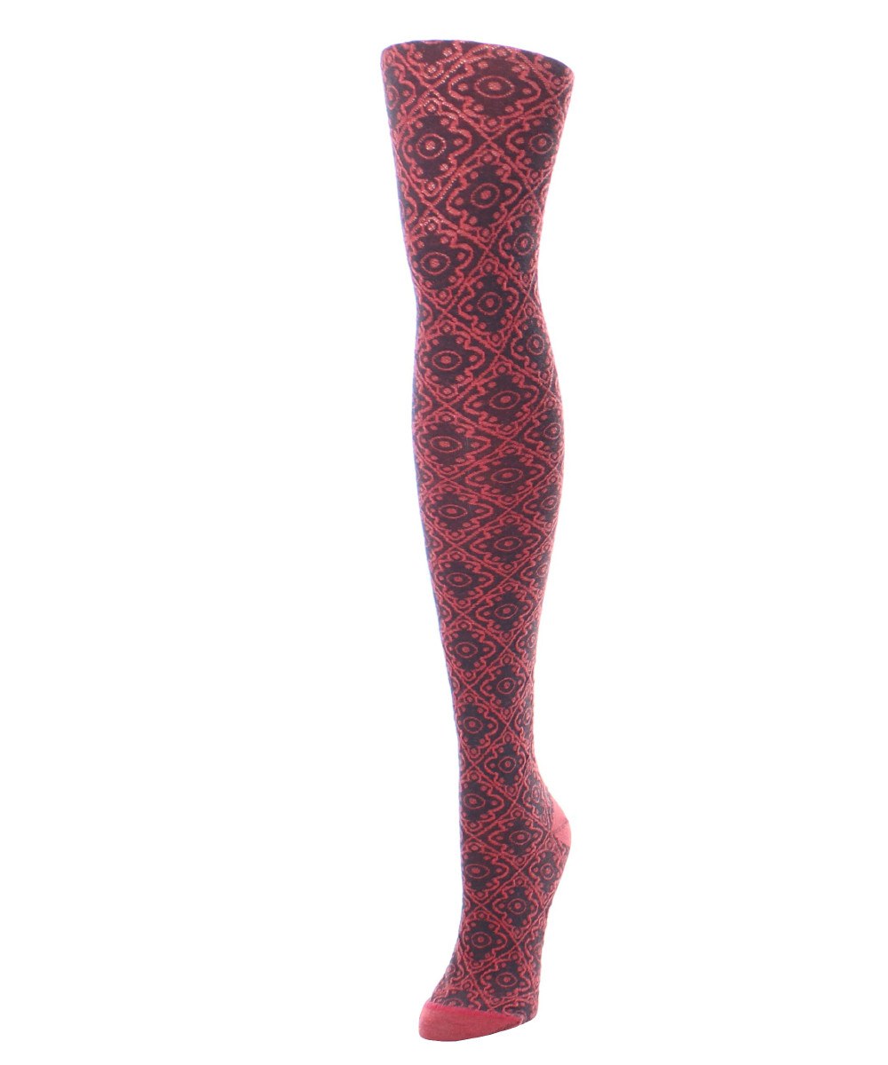 MF5-104-60119-M-L Diamond Pattern Swirl Womens Sweater Tights, Ketchup - Medium-Large