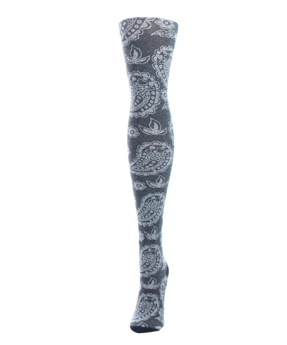 MF5-105-00001-S-M Paisley Patch Sweater Tights for Womens, Black - Small-Medium