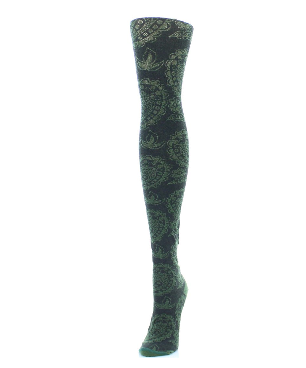 MF5-105-30105-M-L Paisley Patch Sweater Tights for Womens, Chive - Medium-Large