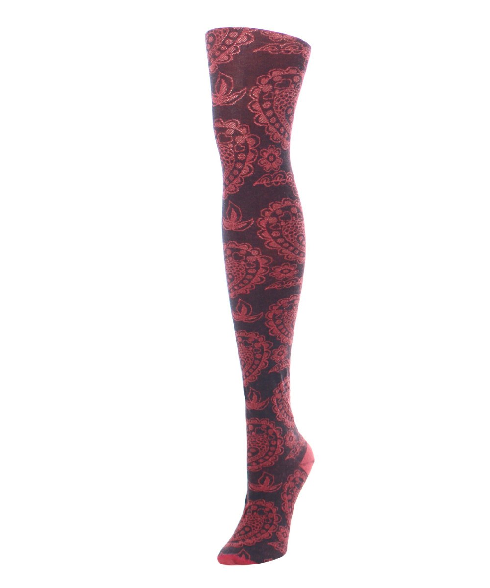 MF5-105-60119-S-M Paisley Patch Sweater Tights for Womens, Ketchup - Small-Medium