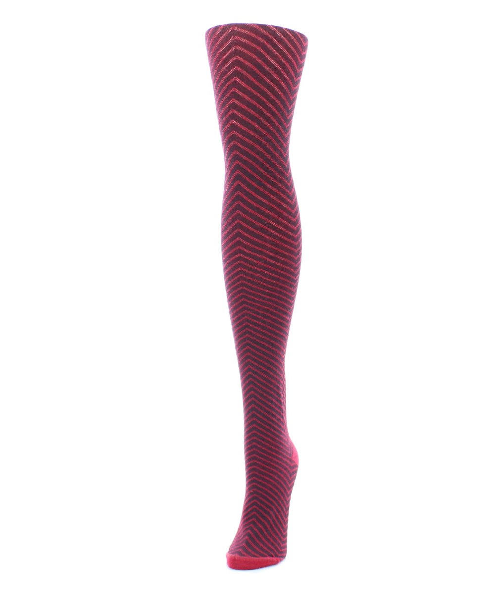 MF5-106-62009-S-M Chevron Knit Sweater Tights for Womens, Red - Small-Medium