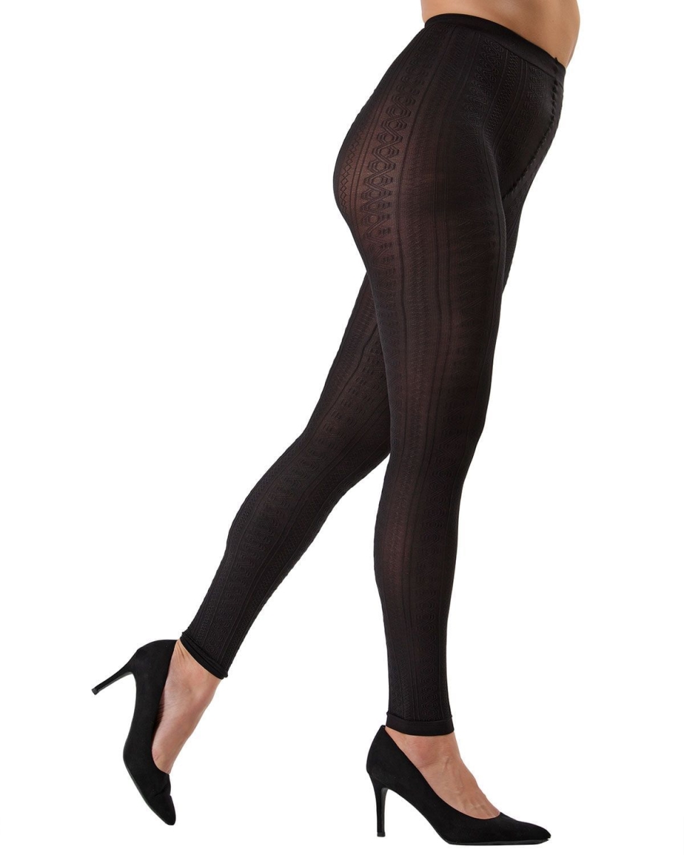 MO-323-00001-M-L Textured Footless Tights for Womens, Black - Medium-Large