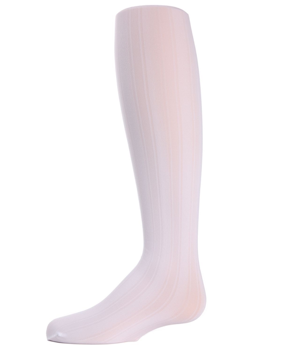 MK-226-10103-4-6 Girls Essentials Vertical Stripe Tights, White - Size 4-6
