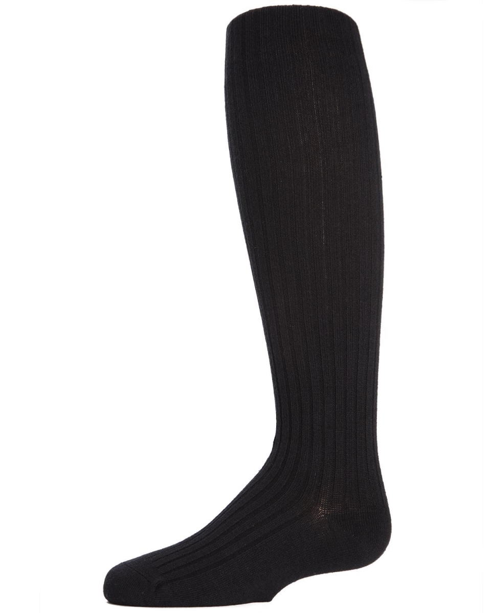 MK-302-00001-8 Ribbed Cotton Girls Sweater Tights, Black - Size 8