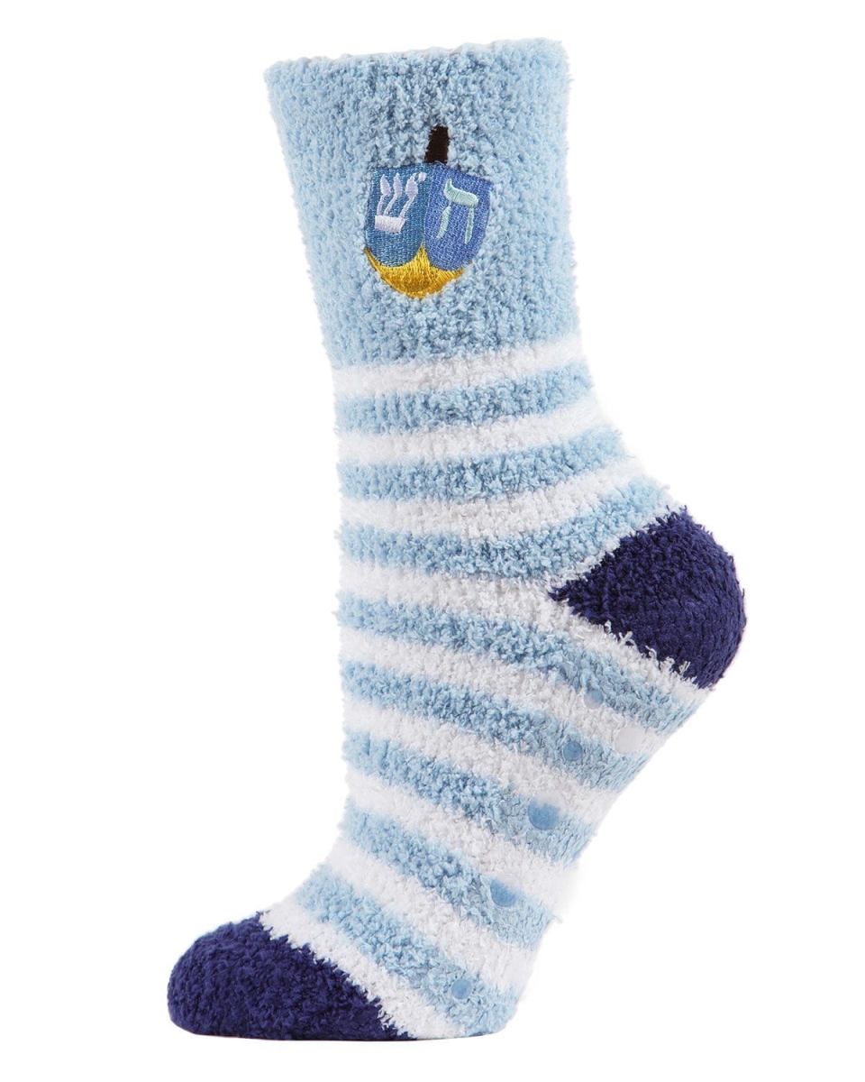 MCV05681-45012-9-11 Striped Dreidel Embroidery Cozy Socks for Womens, Light Blue - Size 9-11