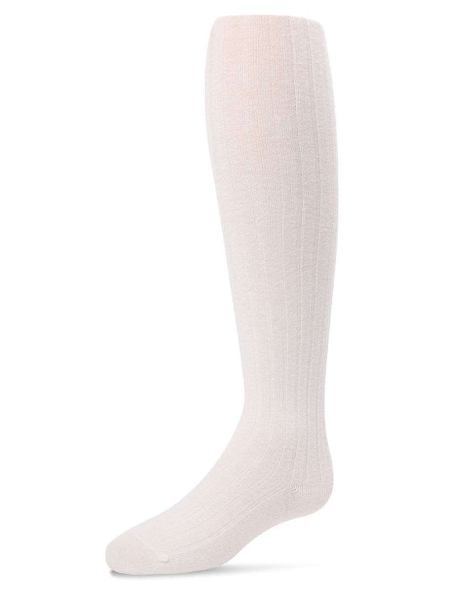 SP-3405-10103-2 Girls Ribbed Cotton Tights, White - Size 2