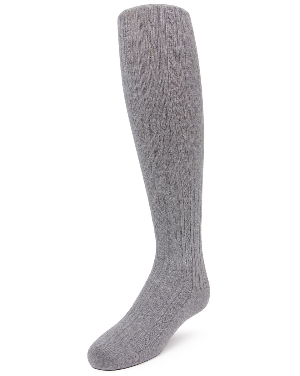 MK-304-06018-2 Cotton Cable Knit Girls Tights, Light Gray - Size 2