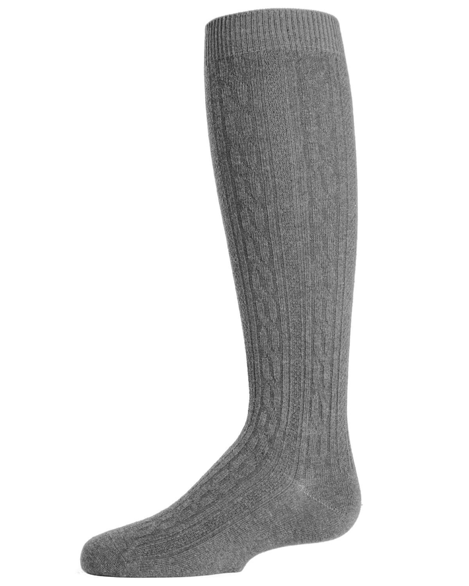 MK-5070-06018-2 Cable Knit Girls Knee High Socks, Light Gray - Size 2