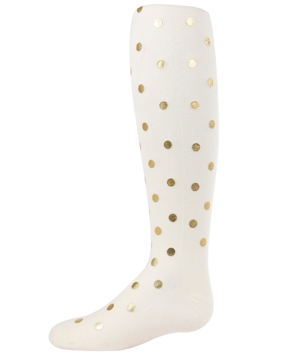 MKF-4001-11700-4 Metallic Polka Dot Girls Tights, Winter White - Size 4