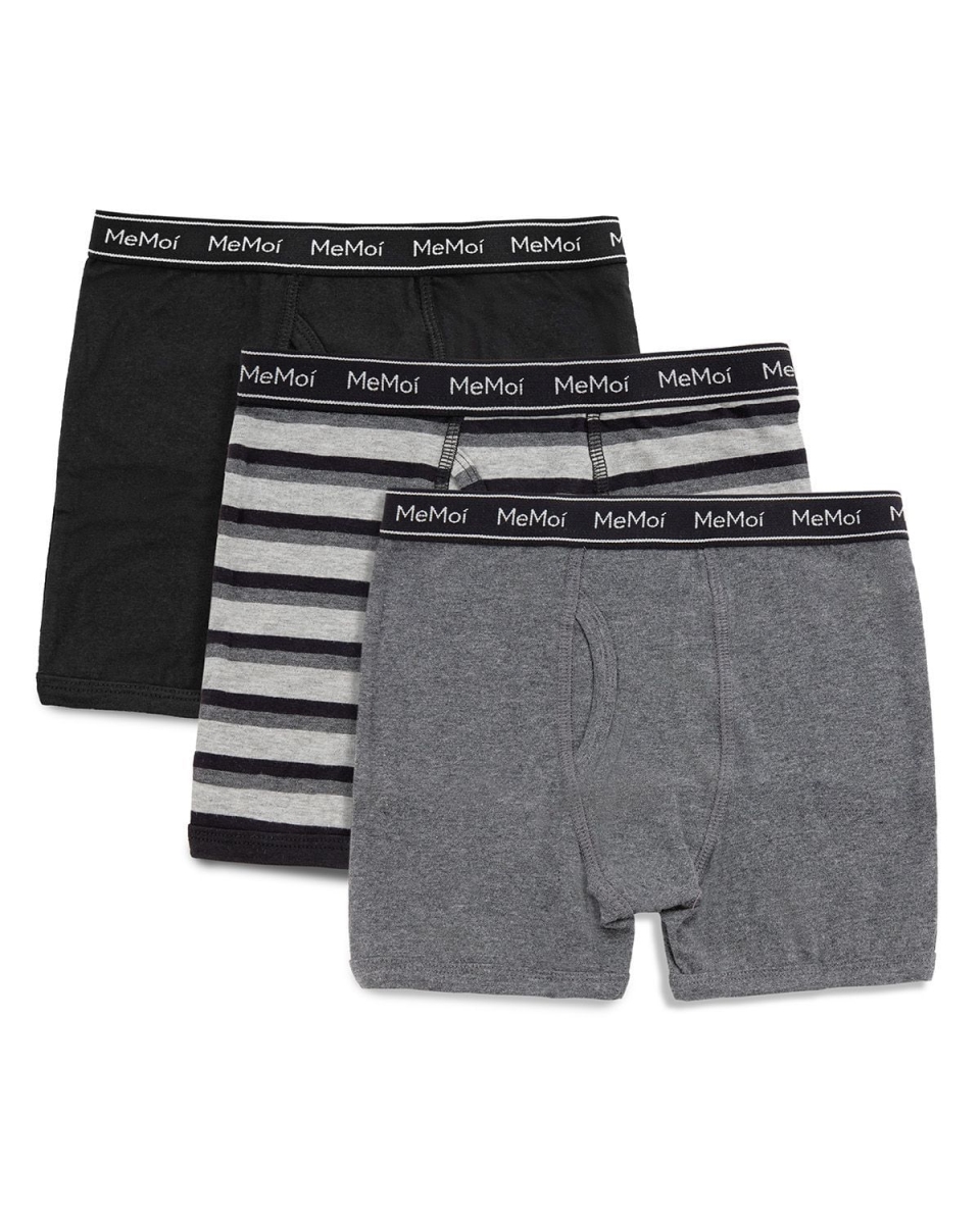 MKU1015-99944-16 Boys Boxer Briefs - Black, Gray Heather Stripe & Dark Gray Heather - Size 16 - Pack of 3 -  Memoi