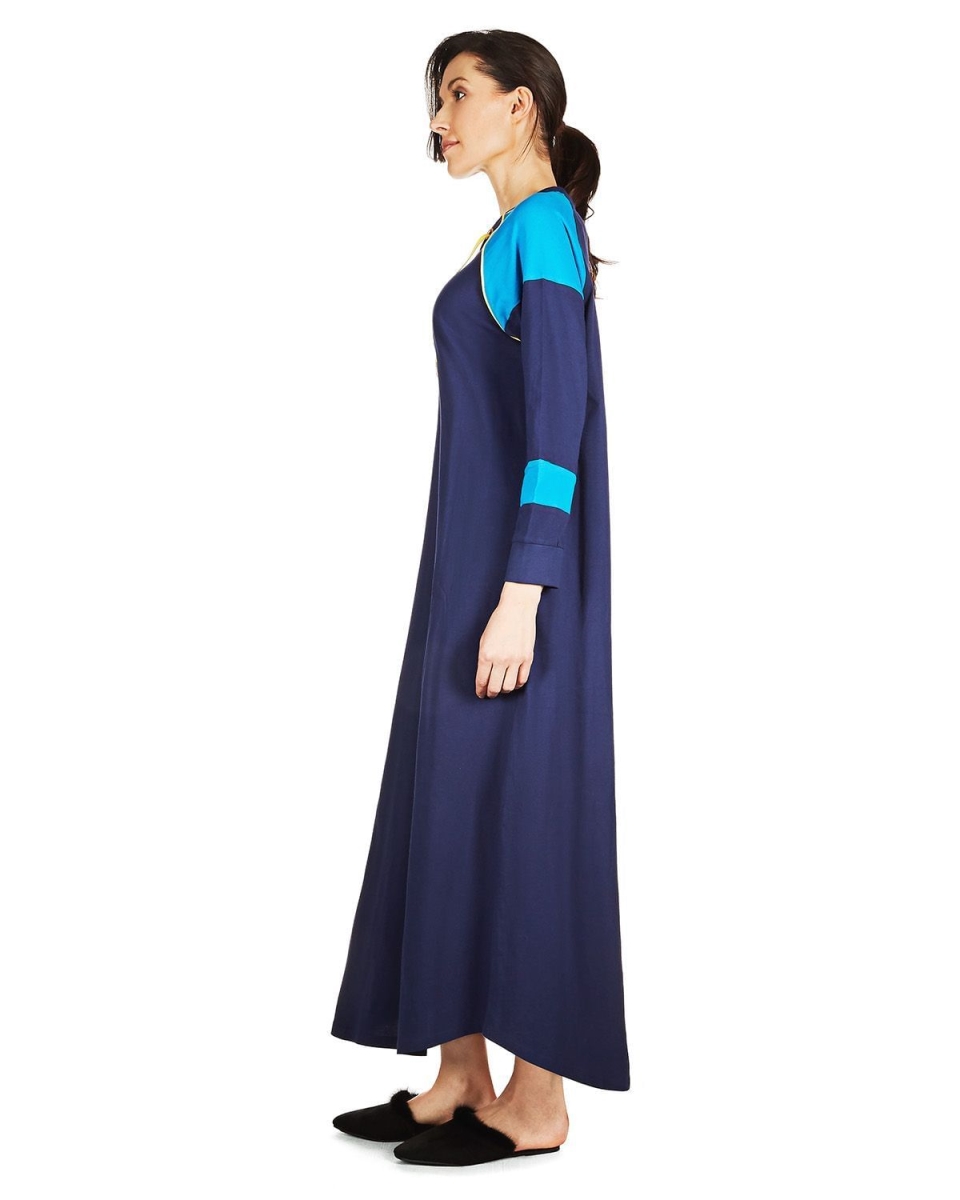 Picture of Memoi CNL06171-46080-L Lace Up Long Sweatshirt Gown for Womens, Medieval Blue - Large