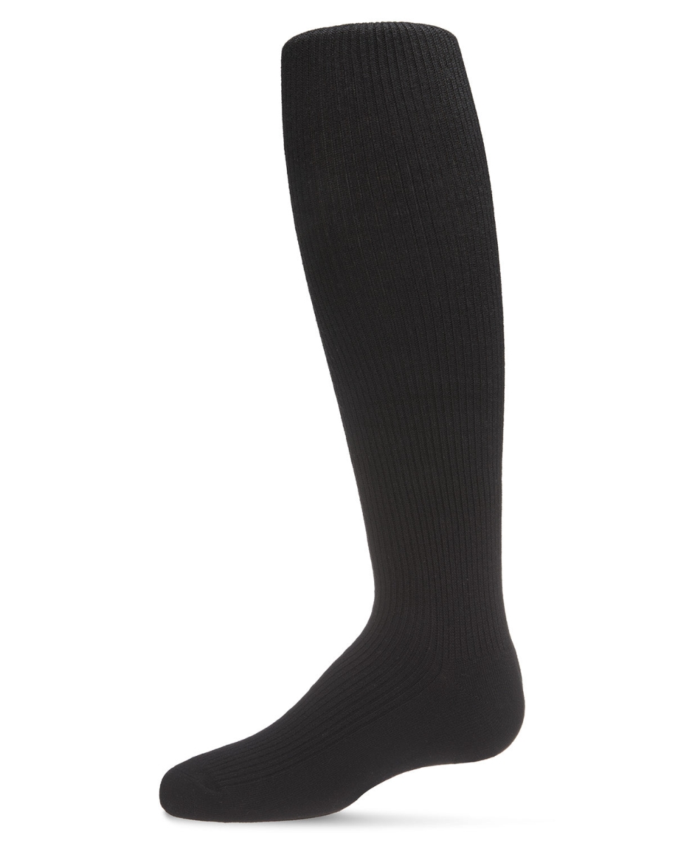 Infant Thin Ribbed Cotton Blend Basic Non-Binding Tights - Black / 6-12