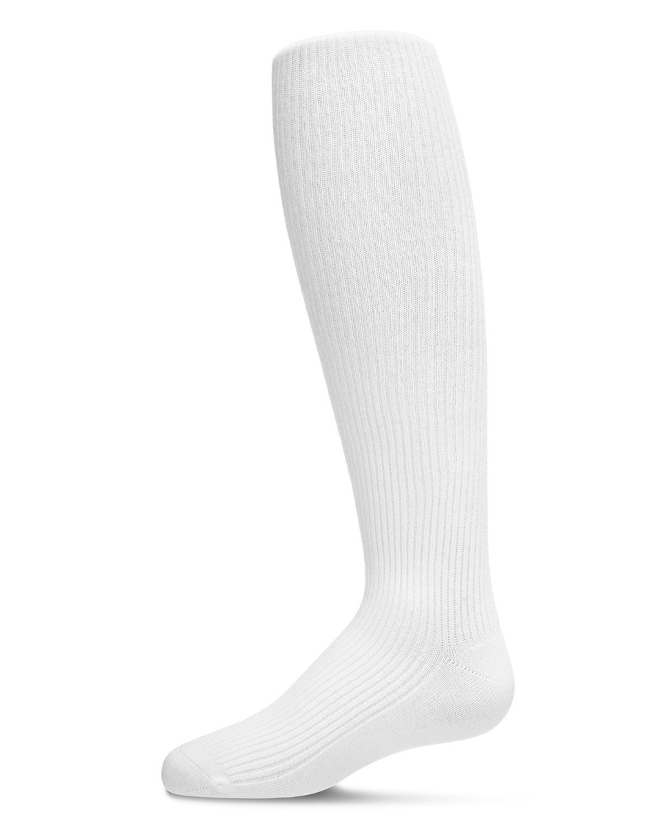 Infant Thin Ribbed Cotton Blend Basic Non-Binding Tights - Winter White / 0-6