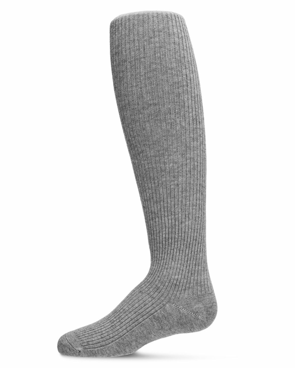 MK-315-03008-4 Thin Ribbed Cotton Girls Tights, Medium Gray - Size 4
