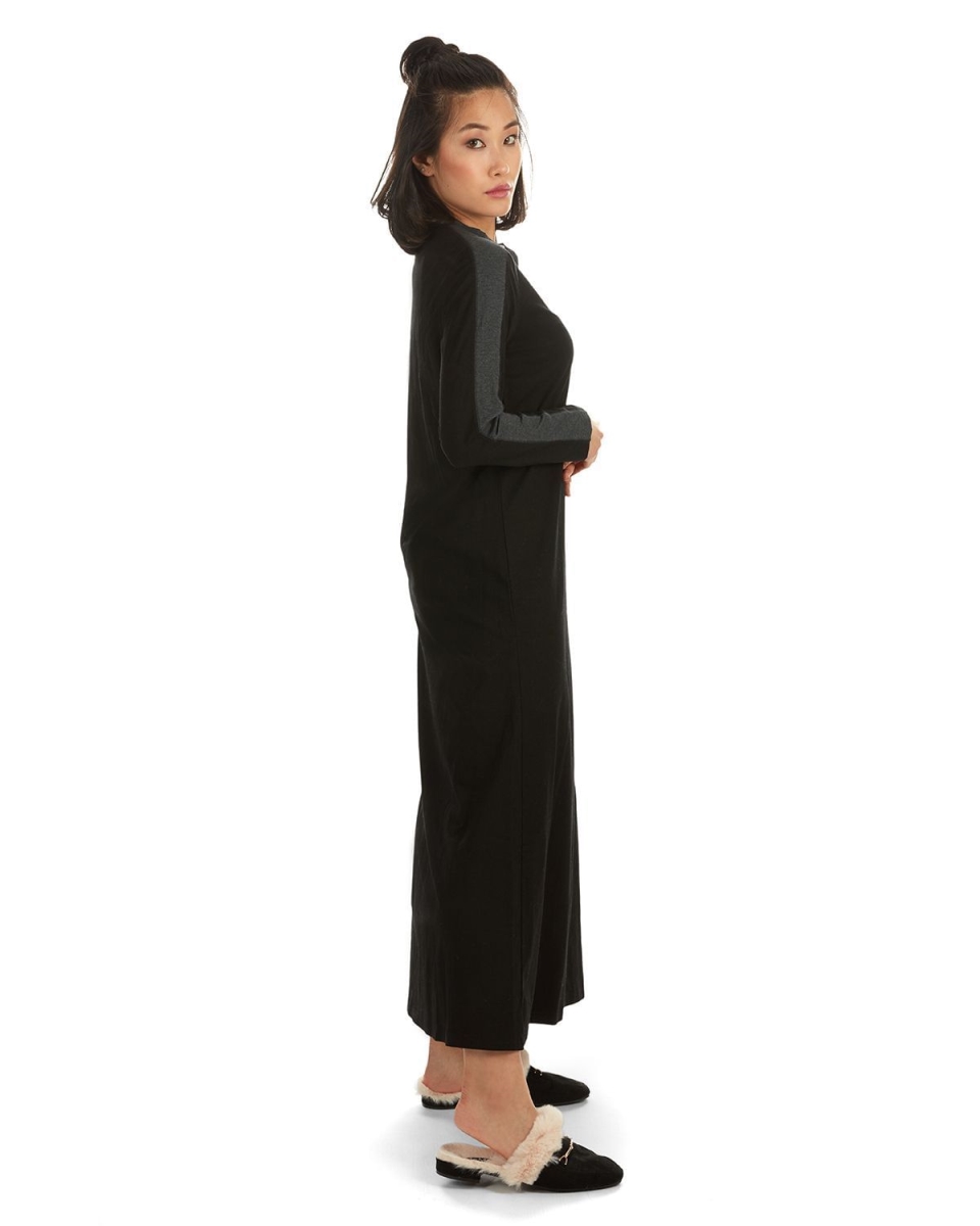 Women's Modest Long Placket Ankle-Length Cotton Blend Gown - Black / 3X
