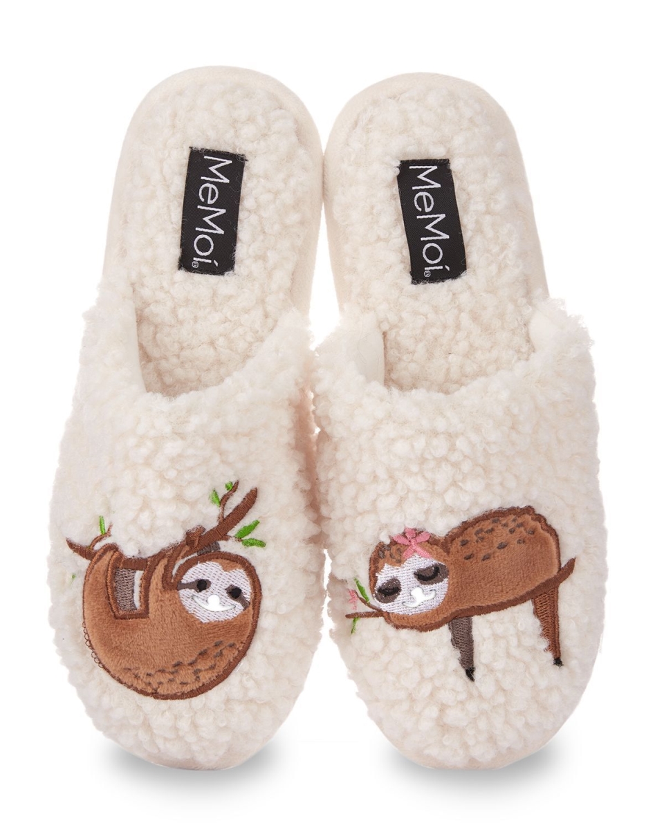 Sloth Plush Slippers for Womens - Ivory - Large - 9-10