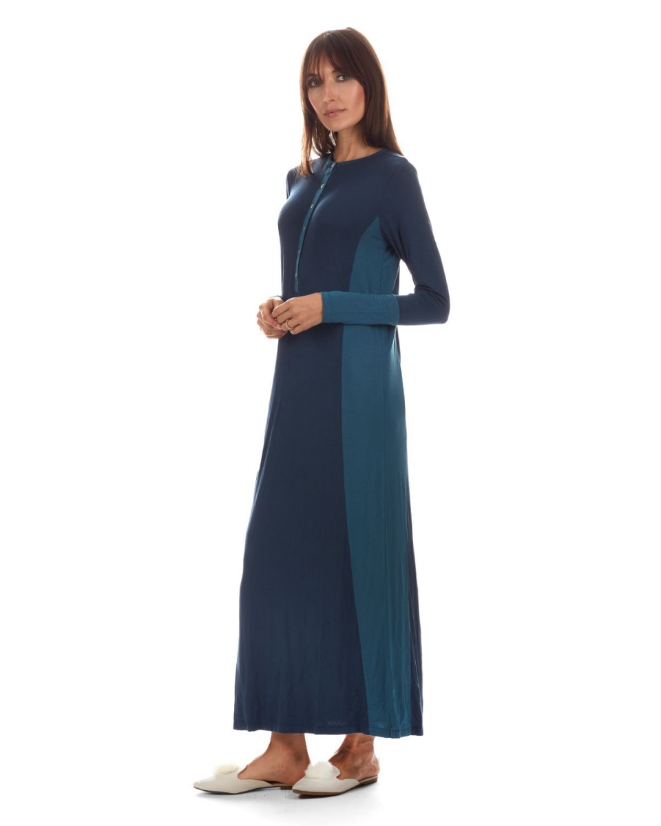 Picture of Memoi CNL07341-40170-1X Two Tone Long Gown for Womens, Ocean Navy - 1X