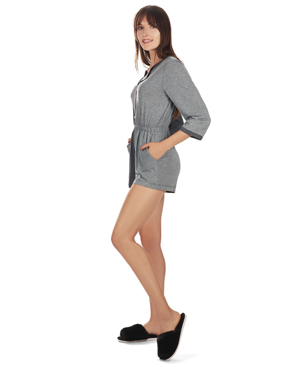 CRO07351-02116-M Two Tone Modal Short Romper for Womens, Gray Heather - Medium