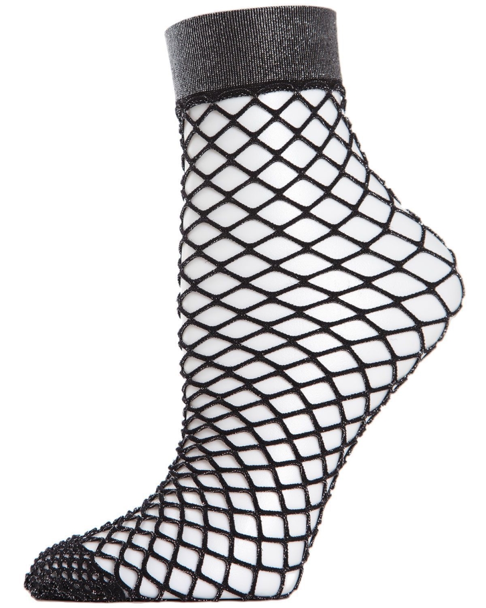 MAF04541-00001-OS All Net Glitter Fishnet Anklet Socks for Womens, Black - One Size