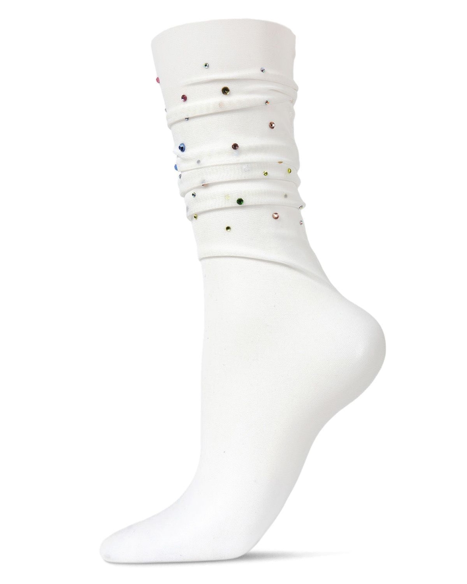 MCF04539-10103-OS Jewel Splash Slouch Crew Sock for Womens, White - One Size