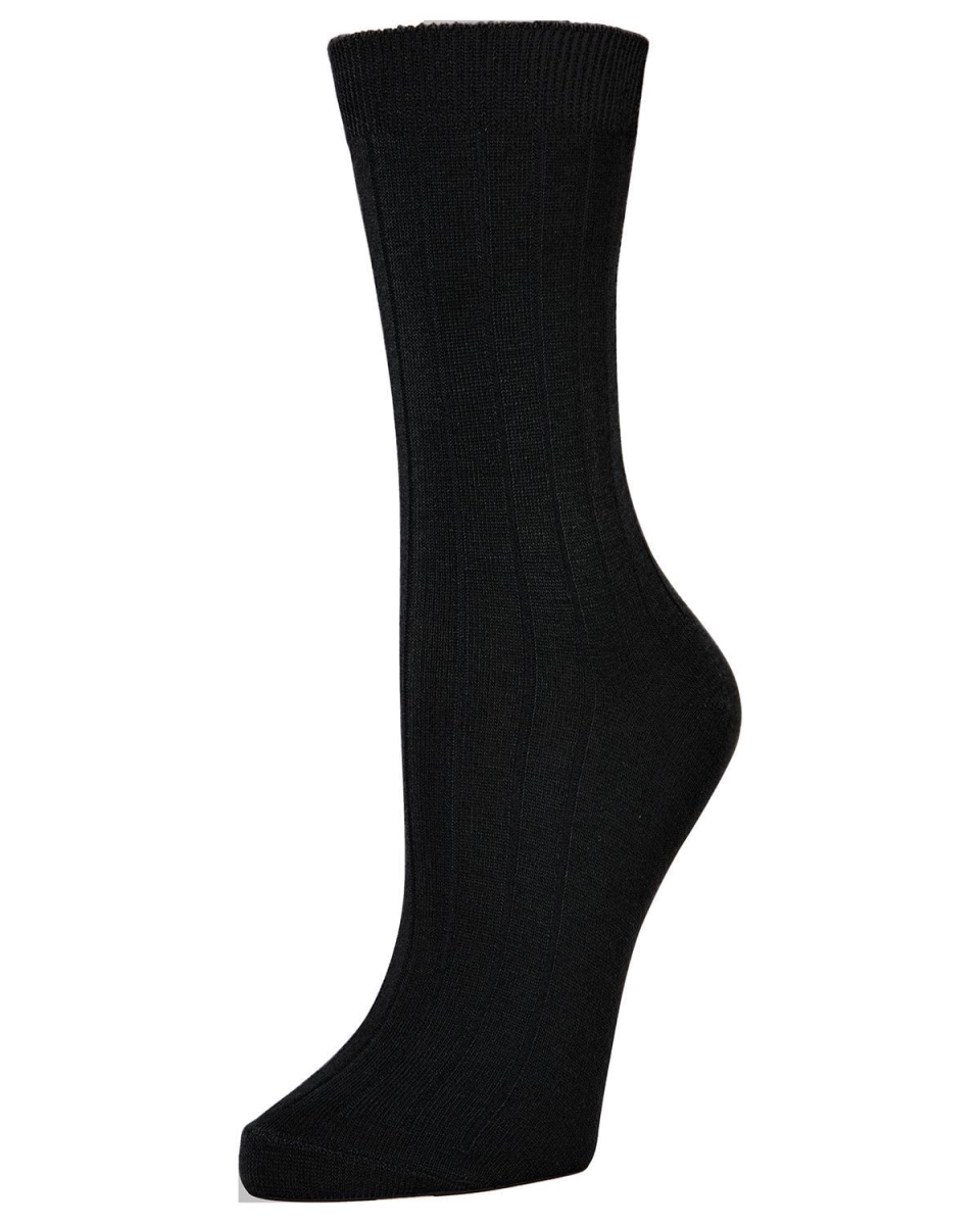 MO-604-00001-OS Essential Rib Crew Socks for Womens, Black - One Size