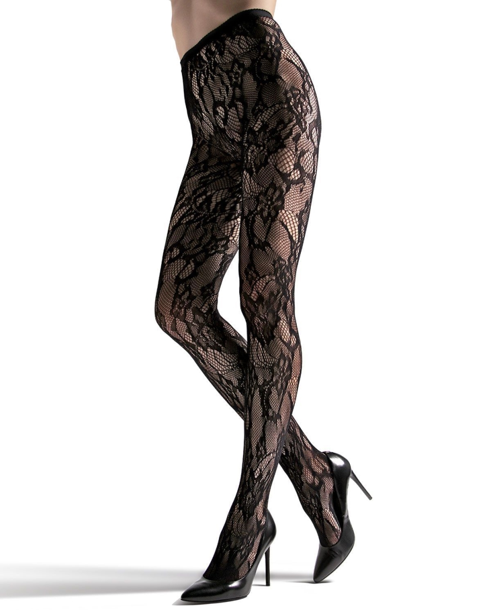 Lace Cut-Out Net Tights for Womens Black - Large