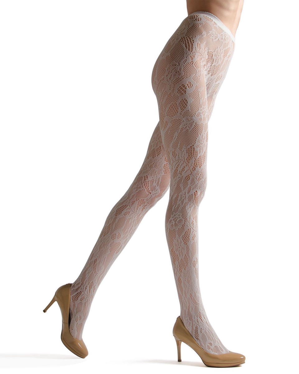 Lace Cut-Out Net Tights for Womens Ivory - Small