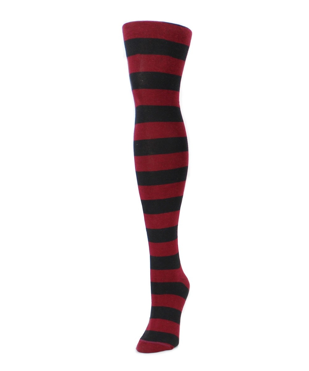 MF5-113-50110-S-M Grand Stripe Sweater Tights for Womens, Cabernet - Small-Medium
