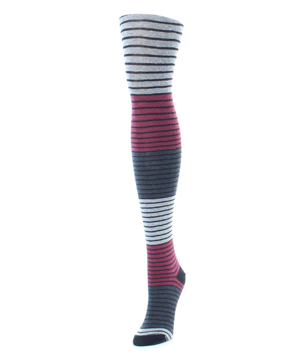 MF5-116-60117-S-M Gradient Stripes Sweater Tights for Womens, Wine - Small-Medium