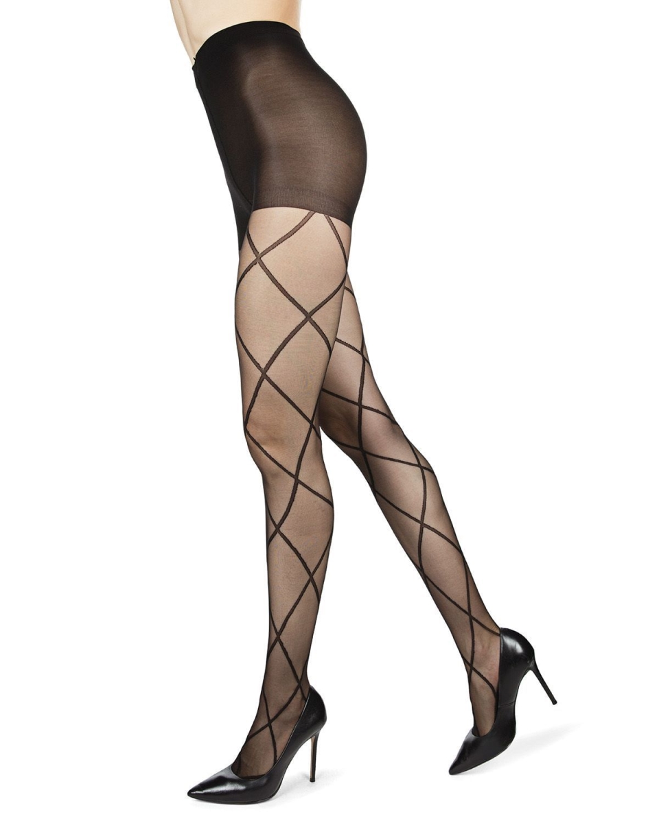 Antwerp Elegant Sheer Diamond Tights for Womens - Black - Medium-Large