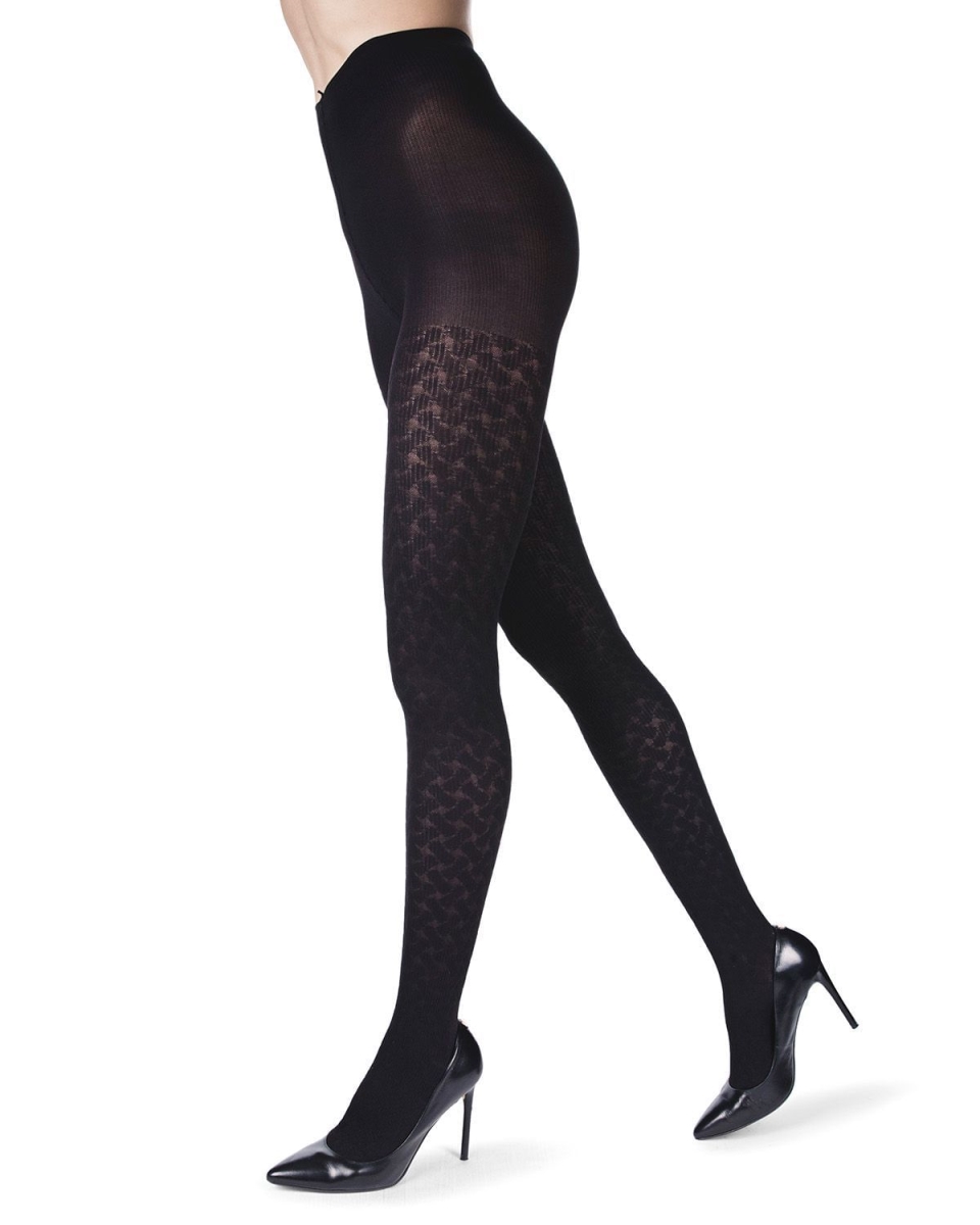 MO-104-00001-M-L Chunkertwine Control Top Tights for Womens, Black - Medium-Large