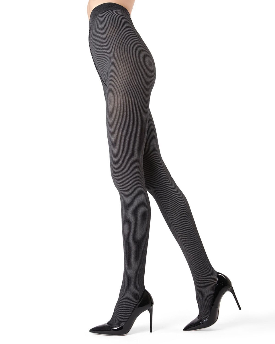 MO-119-00001-M-L Pin Rib Tights for Womens, Black - Medium-Large